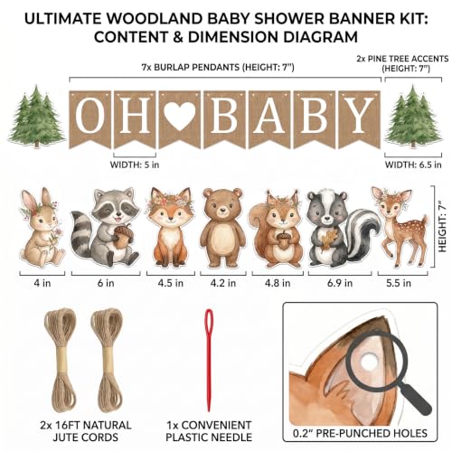 Oh Baby Woodland Animal Banner for Baby Shower – Rustic Boho Party Decor