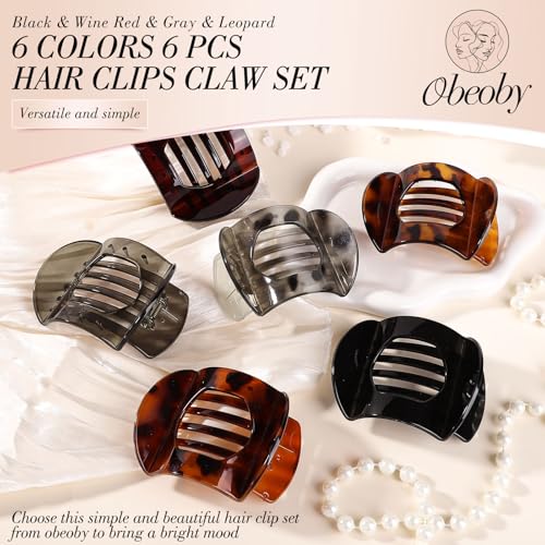 Flat Hair Claw Clips 6-Pack - Tortoiseshell Non-Slip French Barrettes