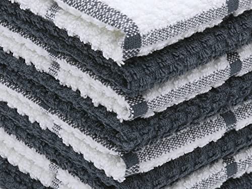 8-Pack Cotton Dish Cloths, 12x12 Inch Absorbent Kitchen Rags - Grey