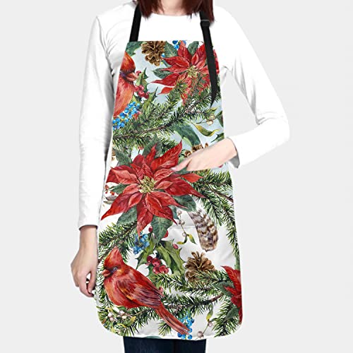 Waterproof Unisex Apron with 2 Pockets - Red Birds Pattern, Kitchen & BBQ
