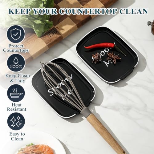 Homquen Spoon Rest - Black Plastic Kitchen Gadget Holder, 5.7x4.3 Inch