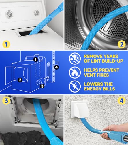 Gohall Blue 2-Piece Dryer Vent Cleaner Kit with Vacuum Attachment & Brush