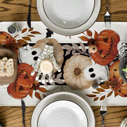 Halloween Table Runner 13x108 Inch Beige Polyester Home Party Decor