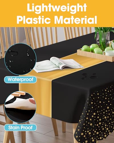 Niuara Black and Gold Tablecloth and Runner Set - 3+3 Pack for 6ft Tables