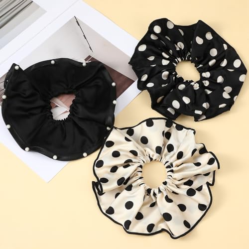 Jeffdad 3-Pack Oversized Satin Scrunchies 7.9 Inch Vintage Polka Dot