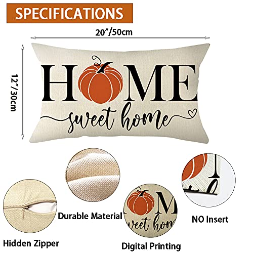 Home Sweet Home Pumpkin Lumbar Throw Pillow Cover, 12x20 Farmhouse Decor
