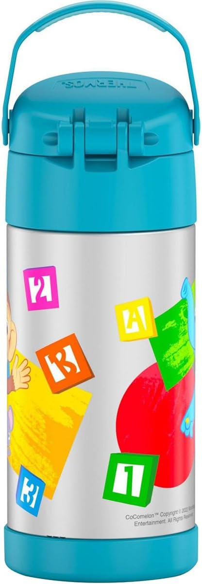 THERMOS FUNTAINER Water Bottle - 12 Ounce Kids Stainless Steel Vacuum Insulated with Straw - Cocomelon Design