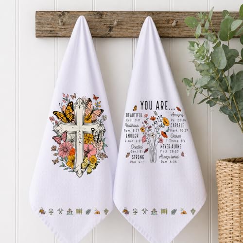 Faith Christian Kitchen Towels Set of 2 - Floral Butterfly Design