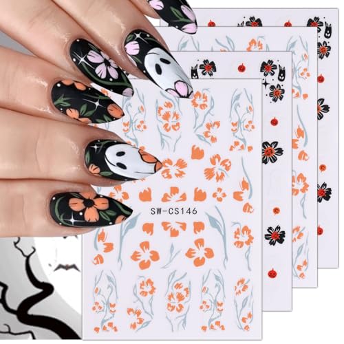 Halloween Nail Stickers Ghost Decals Self-Adhesive 6 Sheets