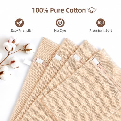 Natural Cotton Mesh Laundry Bags Set of 4 - XXL, XL, L, M with Rust-Proof Zippers