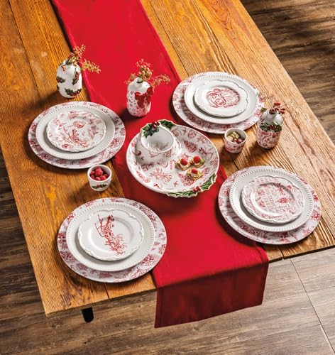 Christmas Toile Charger Plate - Red and White 13-Inch Round Holiday Decor