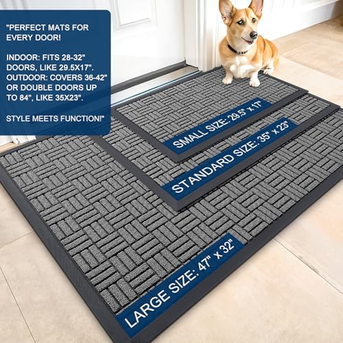 OLANLY Heavy-Duty Front Door Mat, Grey Maze Pattern 29.5 x 17 Inch