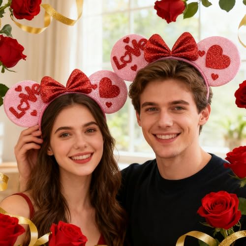 Valentine Heart Headband Glitter Hair Hoop Red Pink Party Accessory