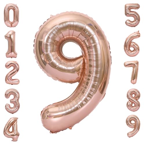 40 Inch Rose Gold Number 9 Foil Balloon Large Birthday Party Decoration