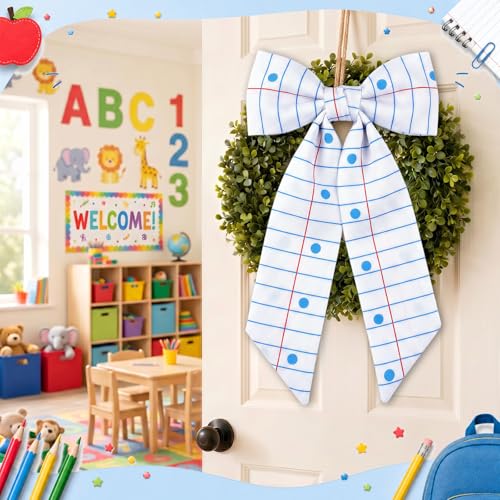 Notebook Paper Wreath Sash - 56'' x 4.5'' Decorative Ribbon for Back to School | Teacher Appreciation