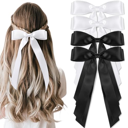 vivinin 4pcs Silky Satin Hair Bows with Long Tails and Alligator Clips