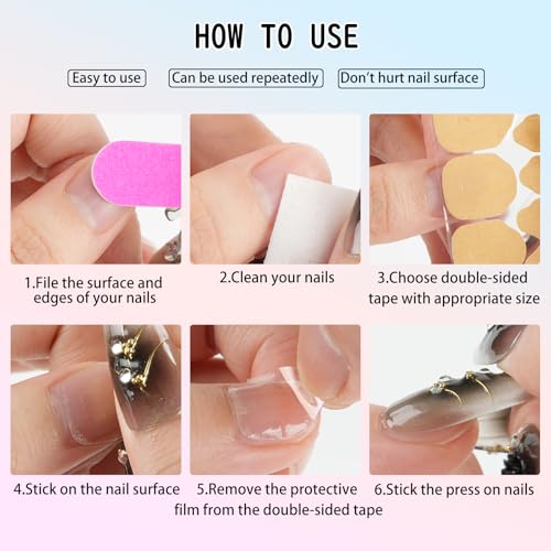 Biutee Long French Tip Press on Nails Black Bows Rhinestone False Nails