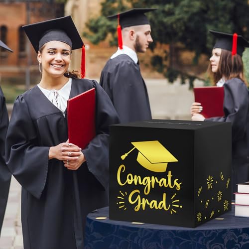 Black Graduation Card Box - 9 Inch Congrats Grad Cap Holder