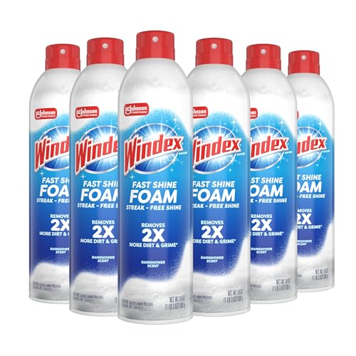 Windex Fast Shine Foam Glass Cleaner - Streak-Free, No-Drip, 19 oz (Pack of 6)