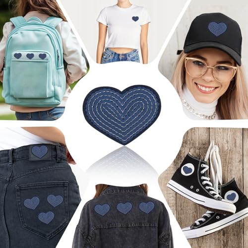20Pcs Dark Blue Sequin Heart Iron-On Patches 6.4x5.3cm Appliques