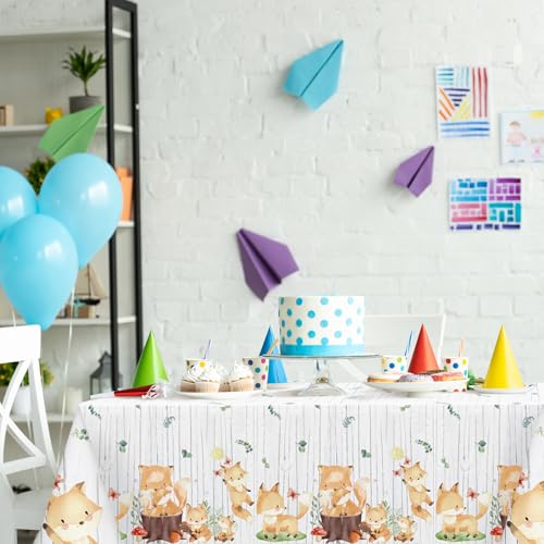 Woodland Animals Tablecloth Set - 3 Pcs Disposable Fox Decor 51x86.6"