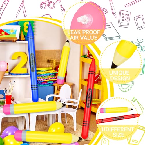 6Pcs Back to School Balloon Set, Yellow Pencil & Big Crayon Party Decor