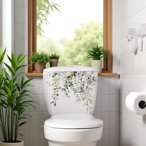 Self-Adhesive Green Plant Leaves Toilet Lid Stickers - Waterproof Floral Decals