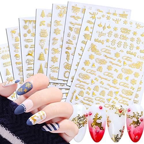 Vezocim Gold Christmas Nail Art Stickers 9 Sheets Holographic 3D Winter