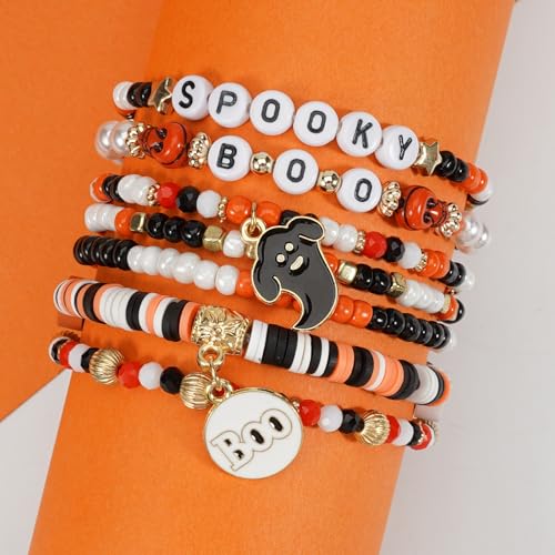 Lonext Halloween Bracelet Stack with Ghost & Pumpkin Charms