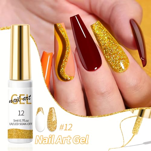 AOBOO Platinum Gold Glitter Gel Liner Nail Art Polish for Creative Drawing