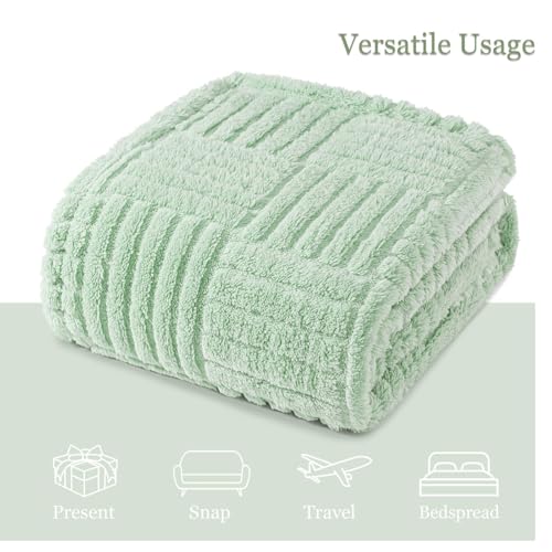 Whale Flotilla Sage Green Fleece Throw Blanket - 50x60 Inch Cozy Soft Blanket with Jacquard Pattern