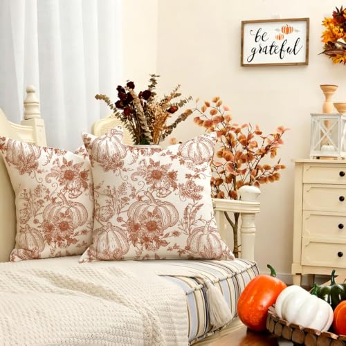 RABUSOFA Fall Pillow Covers 18x18 Inch Set of 2 - Rust