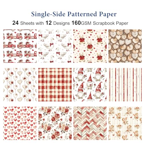 Valentine Scrapbook Paper 6x6 Inch 24 Sheets Patterned Cardstock Kit