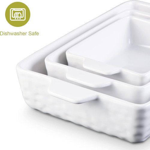 Garvee Ceramic Baking Dish Set - Set of 3 Rectangular Casserole Dishes with Handles | Yellow (11.7"/8.75"/6.5")