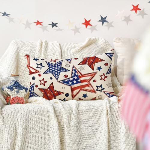 Patriotic Stars and Stripes Throw Pillow Cover | 12x20 Inch | Machine Washable Polyester