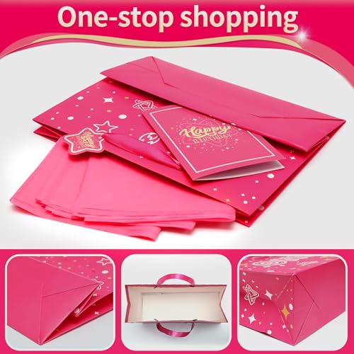 15th Birthday Gift Bag Set - Pink Starry Sky Design, Medium Size