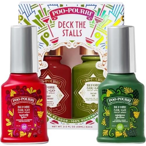 Poo-Pourri Before-You-Go Toilet Spray, Holiday Deck The Stalls Gift Set, Berry and Bright, Balsam Bum, Holiday Spice, Mistletoe Spritzes 2 oz, Pack of 4