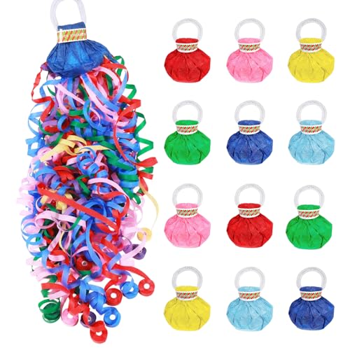 GAILROSO 12-Pack Colorful No Mess Party Streamers Hand Throw Confetti Poppers