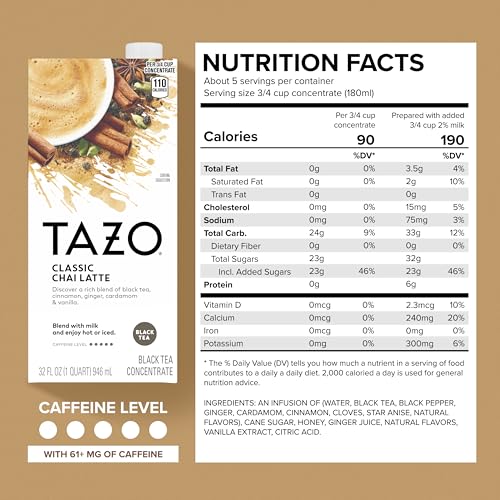 TAZO Classic Chai Latte Concentrate, Black Tea Spiced Blend, 32 oz