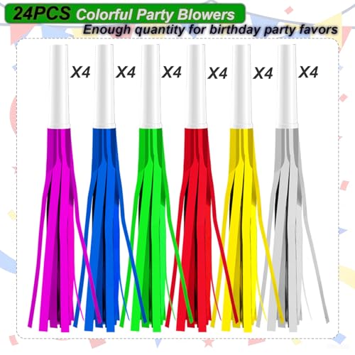 24PCS Colorful Party Blowers - Glitter Noisemakers for Celebrations