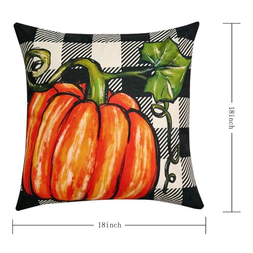Hongsome Fall Decor Pumpkin Linen Throw Pillow Covers Set of 4 18x18in