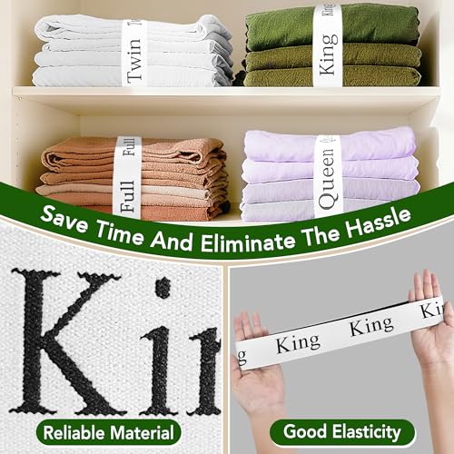 20 Pack Elastic Bed Sheet Organizer Bands with Size Labels - Combo