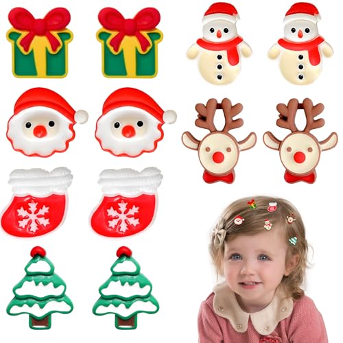 CANIPHA 12Pcs Christmas Hair Clips Mini Plush Holiday Hair Bows and Santa Hat Pins