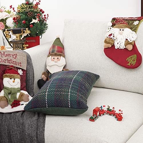 YOUR SMILE Christmas Plaid Throw Pillow Cover, 12"x20" Green Wool Blend