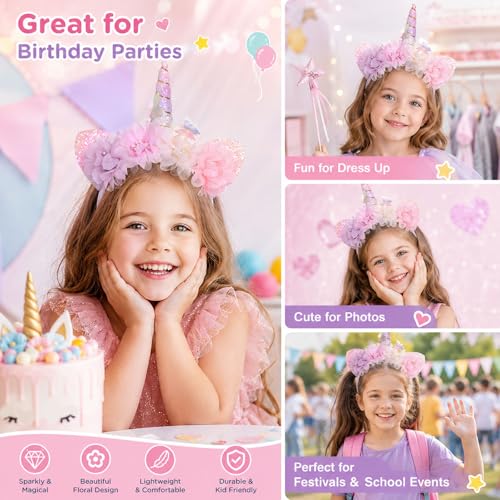 Glitter Unicorn Headband for Girls & Women - Sparkly Hair Accessory
