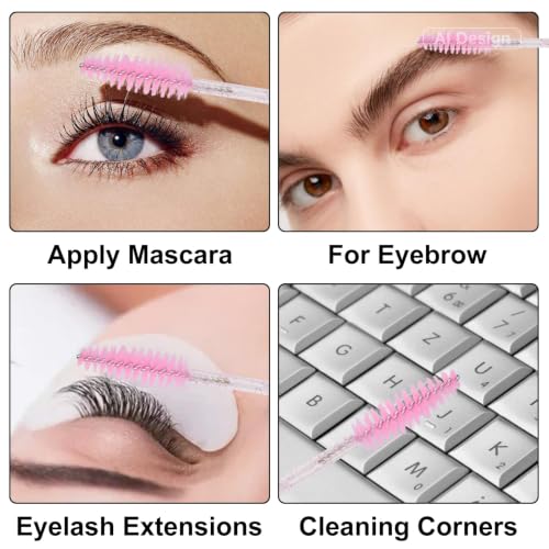 G2PLUS 100pcs Dual Ended Eyelash Brush and Lipstick Applicator Pink
