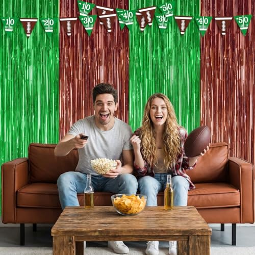 Football Party Decorations - 2 Pack Green & Brown Foil Curtains