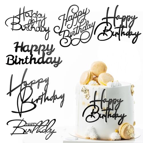 6 Pcs Happy Birthday Cake Toppers - Mirror Acrylic Decorations