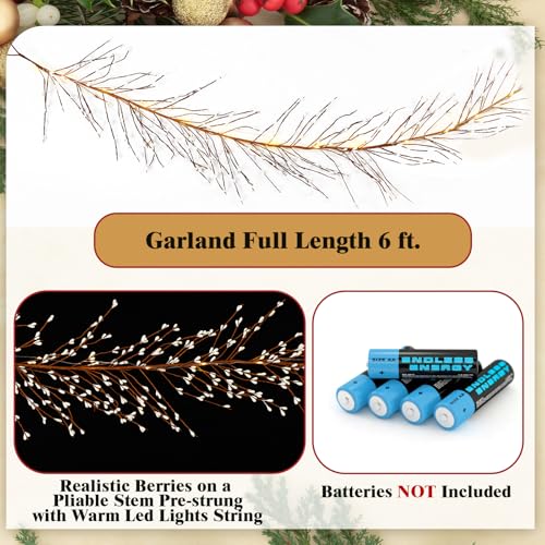 8.86ft Christmas Garland with Lights and White Berry Decor - Flexible Holiday Decor