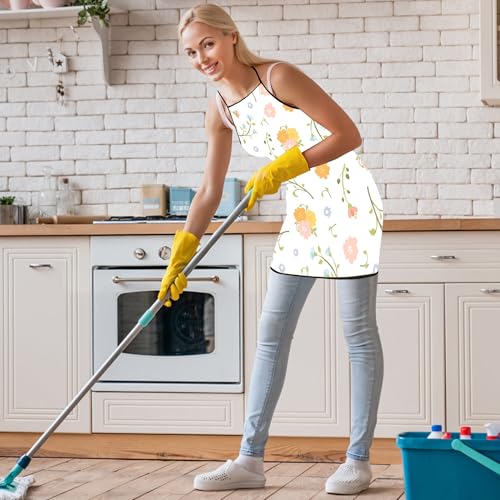 Lucleag Hello Spring Floral Kitchen Apron for Men and Women